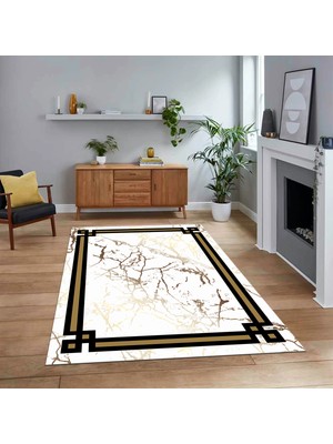 Viyana Home Dijital Baskılı Kaymaz Taban Yıkanabilir Mermer Desen Mutfak Salon Halısı, V-Mermer-07-Beyaz,
