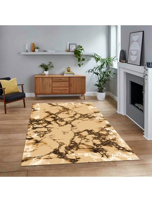 Viyana Home Dijital Baskılı Kaymaz Taban Yıkanabilir Mermer Desen Mutfak Salon Halısı, V-Mermer-30-Kahve,