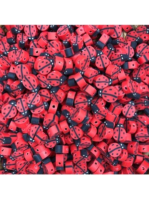 Yumuşak Keçe Fimo Boncuk Uğur Böceği Desenli Fimo Boncuk 25 Adet
