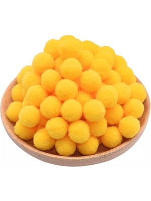 Koyu Sarı Renkli Yumuşak Keçe Peluş Ponpon 2 cm 100 Adet Eğlenceli Hobi Malzemesi