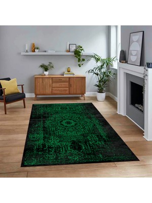 Viyana Home Dijital Baskılı Kaymaz Taban Yıkanabilir Klasik Desen Yolluk Salon Halısı, V-Klasik-12-Yeşil,