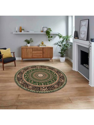 Viyana Home Dijital Kaymaz Taban Yıkanabilir Yuvarlak Klasik Desen Mutfak Salon Halısı, V-Y-Klasik-21-Yeşil,