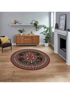 Viyana Home Dijital Kaymaz Taban Yıkanabilir Yuvarlak Klasik Desen Mutfak Salon Halısı, V-Y-Klasik-26-Bordo,