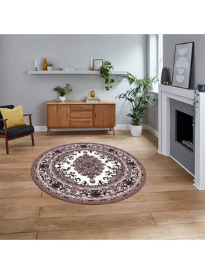 Viyana Home Dijital Kaymaz Taban Yıkanabilir Yuvarlak Klasik Desen Mutfak Salon Halısı, V-Y-Klasik-23-Bordo,