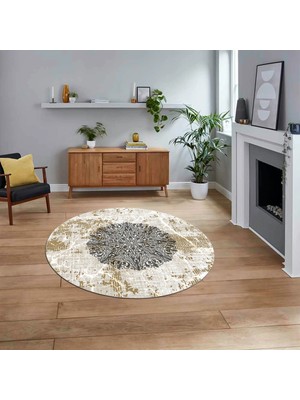 Viyana Home Dijital Kaymaz Taban Yıkanabilir Yuvarlak Klasik Desen Mutfak Salon Halısı, V-Y-Klasik-19-Kahve,
