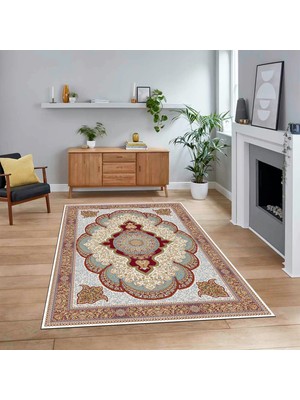 Viyana Home Dijital Baskılı Kaymaz Taban Yıkanabilir Klasik Desen Yolluk Salon Halısı, V-Klasik-02-Bordo,