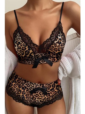 Uray Store Bella Notte Leopar seksi Çok Şık Yüksek Bel Şortlu Takım 18501