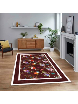 Viyana Home Dijital Baskılı Kaymaz Taban Yıkanabilir Çerçeveli Mutfak Salon Halısı, V-Çerçeveli-27-Bordo,