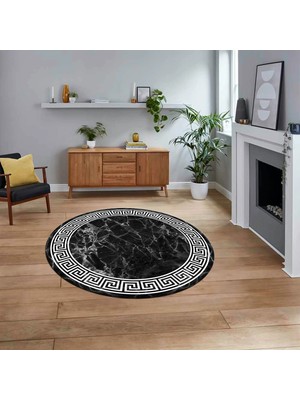 Viyana Home Dijital Kaymaz Taban Yıkanabilir Yuvarlak Çerçeveli Mutfak Salon Halısı, V-Y-Çerçeveli-17-Antrasit,