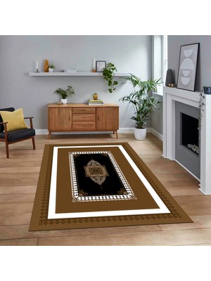 Viyana Home Dijital Baskılı Kaymaz Taban Yıkanabilir Çerçeveli Mutfak Salon Halısı, V-Çerçeveli-23-Kahve,