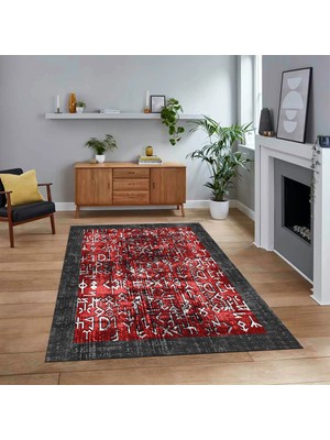 Viyana Home Dijital Baskılı Kaymaz Taban Yıkanabilir Çerçeveli Mutfak Salon Halısı, V-Çerçeveli-16-Antrasit,