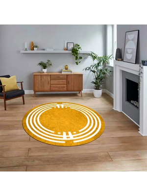 Viyana Home Dijital Kaymaz Taban Yıkanabilir Yuvarlak Çerçeveli Mutfak Salon Halısı, V-Y-Çerçeveli-44-Turuncu,