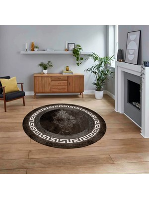 Viyana Home Dijital Kaymaz Taban Yıkanabilir Yuvarlak Çerçeveli Mutfak Salon Halısı, V-Y-Çerçeveli-02-Vizon,
