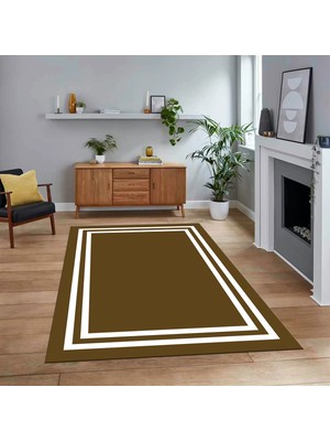 Viyana Home Dijital Baskılı Kaymaz Taban Yıkanabilir Çerçeveli Mutfak Salon Halısı, V-Çerçeveli-38-Kahve,