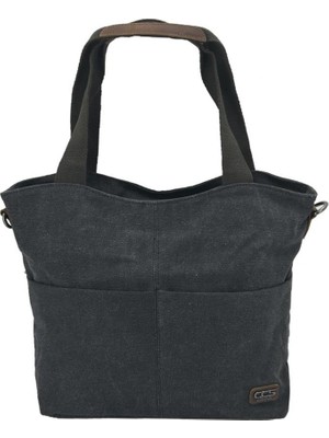 Çanta Yurdu Ççs 31489 Çift Bölmeli Kanvas Kadın El ve Omuz Çanta Siyah