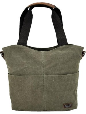 Çanta Yurdu Ççs 31489 Çift Bölmeli Kanvas Kadın El ve Omuz Çanta Yeşil