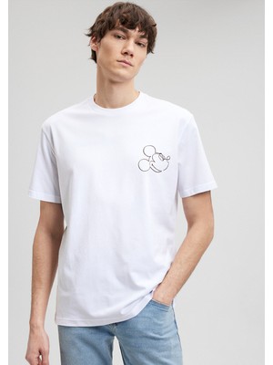 Mickey Mouse Baskılı Beyaz Tişört  0611979-620