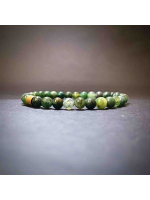 Doğal Taş Bileklik Kolye Akik Koyu Yeşil 6 mm Erkek Model Doğal Taş