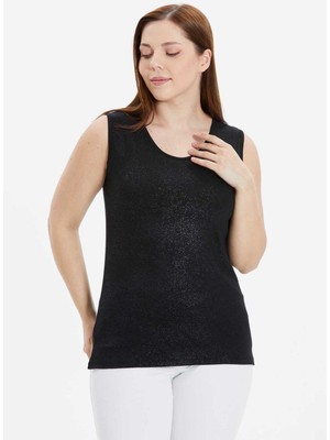 Selen O Yaka Varaklı Siyah Kadın Bluz 24YSL8813-BB