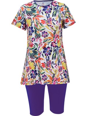 Ruko Mayo Mirates Çocuk Desenli Yarım Kol Micro(Çabuk Kuruyan)Kumaş Yarı Tesettür Mayo