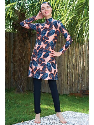 Ruko Mayo Yaprak Desenli Lycra ( Su Itici ve Çabuk Kuruyan ) Kumaş Tesettür Mayo