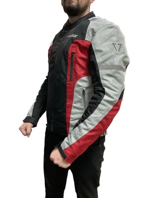 Venom Motosiklet Ceketi Açık Gri Kırmızı Rüzgar Geçirmez Suya Dayanıklı Poliüretan Malzeme ile 4XL