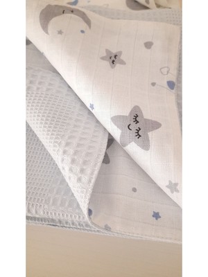 Heybe Home Bebek  Müslin  Mavi Waffle  Pike Takımı Ay Yıldız Desenli-Heybe Home