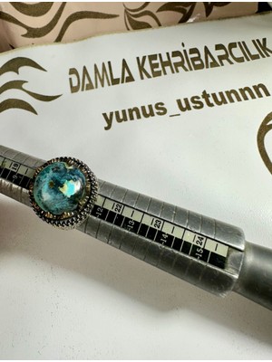 Damla Kehribarcılık Özel El işi Firuze Taşlı Gümüş Yüzük