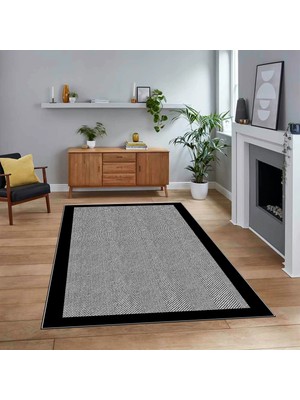 Viyana Home Dijital Baskılı Kaymaz Taban Yıkanabilir Jüt-Hasır Desen Mutfak Salon Halısı, V-Jüt-06-Siyah,