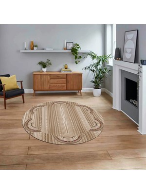Viyana Home Dijital Baskılı Kaymaz Yıkanabilir Yuvarlak Jüt-Hasır Desen Mutfak Salon Halısı, V-Y-Jüt-08-Kahve,