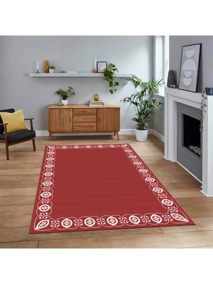 Viyana Home Dijital Baskılı Kaymaz Taban Yıkanabilir Jüt-Hasır Desen Mutfak Salon Halısı, V-Jüt-15-Kırmızı,