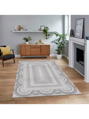 Viyana Home Dijital Baskılı Kaymaz Taban Yıkanabilir Jüt-Hasır Desen Mutfak Salon Halısı, V-Jüt-08-Gri,