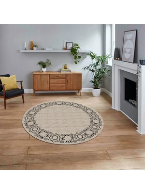 Viyana Home Dijital Baskılı Kaymaz Yıkanabilir Yuvarlak Jüt-Hasır Desen Mutfak Salon Halısı, V-Y-Jüt-19-Krem,