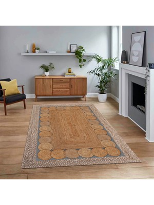 Viyana Home Dijital Baskılı Kaymaz Taban Yıkanabilir Jüt-Hasır Desen Mutfak Salon Halısı, V-Jüt-10-Gri,
