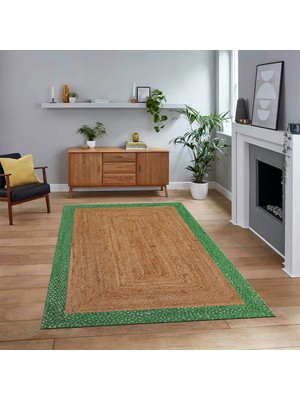 Viyana Home Dijital Baskılı Kaymaz Taban Yıkanabilir Jüt-Hasır Desen Mutfak Salon Halısı, V-Jüt-17-Yeşil,