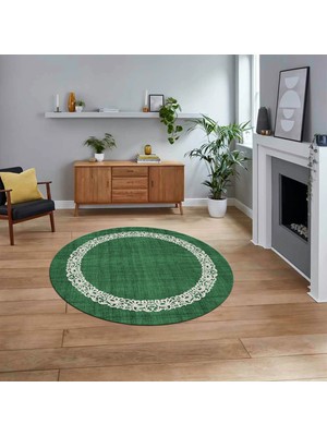 Viyana Home Dijital Baskılı Kaymaz Yıkanabilir Yuvarlak Jüt-Hasır Desen Mutfak Salon Halısı, V-Y-Jüt-04-Yeşil,