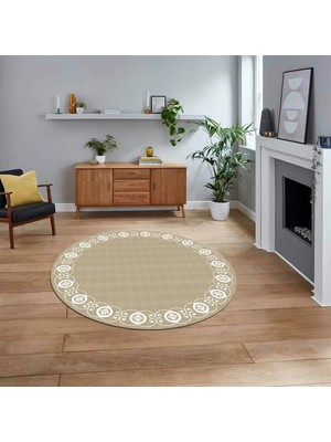 Viyana Home Dijital Baskılı Kaymaz Yıkanabilir Yuvarlak Jüt-Hasır Desen Mutfak Salon Halısı, V-Y-Jüt-15-Krem,
