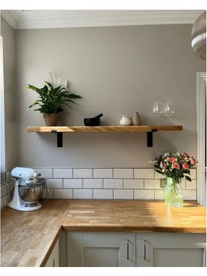 Yggdrasil Home Decor Dekoratif Doğal Ahşap 95x19x4 cm L Demir Ayaklı Raf