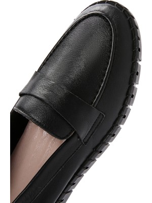 Derimod Kadın Siyah Deri Comfort Loafer