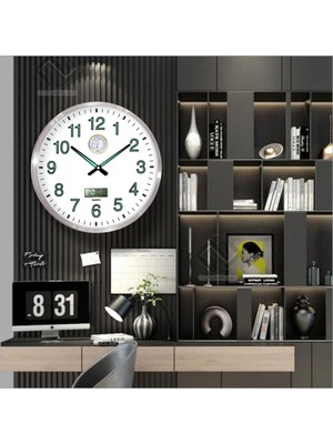 M3 Decorium Oda Için Büyük 60CM Hassas Basınç Ölçer Isı Ölçer Termometreli Tarih Göstergeli Fosforlu Duvar Saati