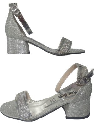 Anıl Kids Kız Çocuk Gümüş Tek Bantlı Kalın Topuklu Sandalet Ayakkabı ANK235-978