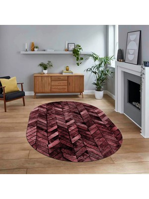 Viyana Home Dijital Baskılı Kaymaz Yıkanabilir Oval Patchwork Yolluk Salon Halısı, V-O-Patchwork-13-Kırmızı,