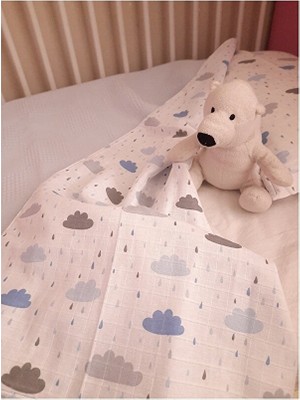 Heybe Home Bebek  Müslin  Mavi Waffle  Pike Takımı Bulut  Desenli-Heybe Home