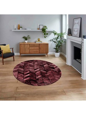 Viyana Home Dijital Baskılı Kaymaz Yıkanabilir Yuvarlak Patchwork Mutfak Salon Halısı, V-Y-Patchwork-13-Kırmızı,