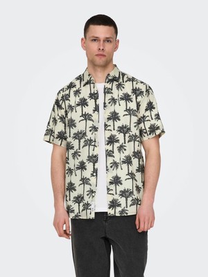 Only & Sons Erkek Gömlek Kırık Beyaz 22028516 Onsbronx Reg Aop Poplın Ss Shırt