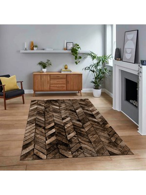 Viyana Home Dijital Baskılı Kaymaz Taban Yıkanabilir Patchwork Yolluk Salon Halısı, V-Patchwork-13-Kahve,