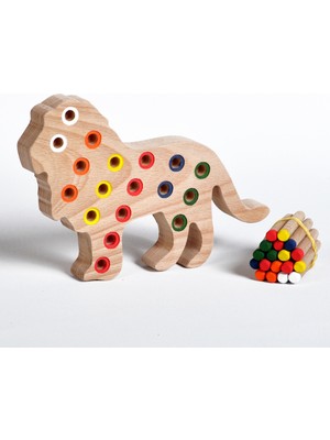 Algwood Ahşap Eğitici Doğal Renkli Aslan Tak Çıkar Montessori Oyuncak 5064