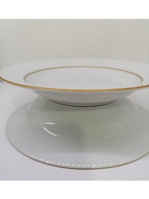Porland Porselen Safir 12 Adet 19 cm Çukur Yemek Tabak( Yaldız Garantili )