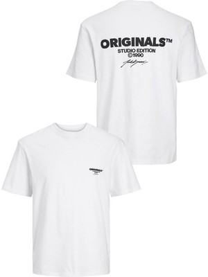 Jack & Jones Erkek T-Shirt Beyaz 12256494 Jorbora Brandıng Tee Ss Crew Neck Blk