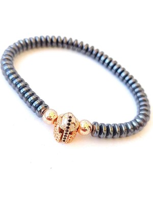 Doğal Taş Bileklik Kolye Hematit Kask Detaylı Doğal Taş Bileklik